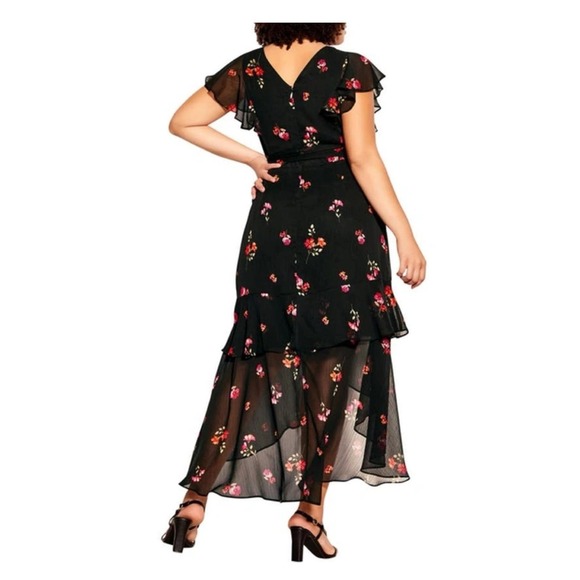 City Chic Black Floral Petal Rain Maxi Dress Sz.S/16 NWT - Picture 2 of 15